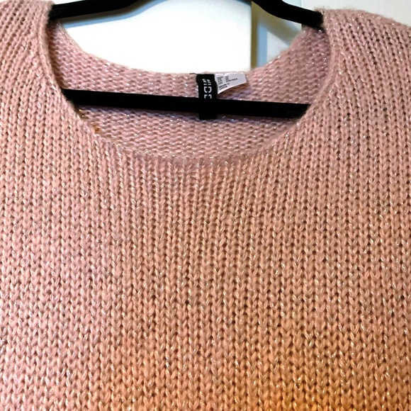 H & M DIVIDED Pink w Silver Metallic Thread Tunic Pullover Sweater Size 10 - Picture 4 of 7